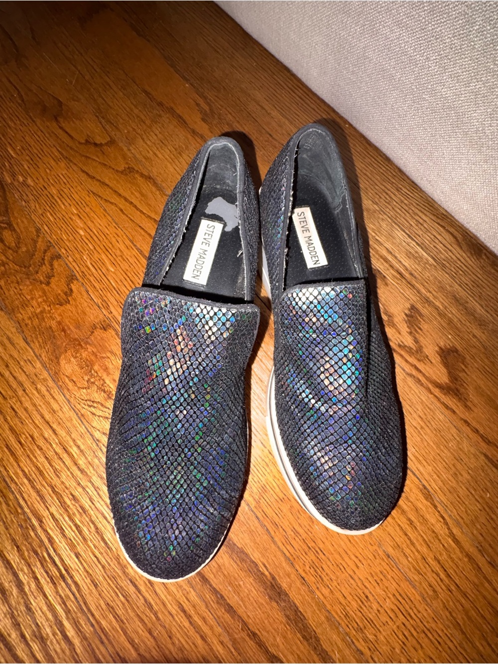 Steve Madden Slip-On Platform Mules in Iridescent Black Snake-Print - Picture 11 of 11